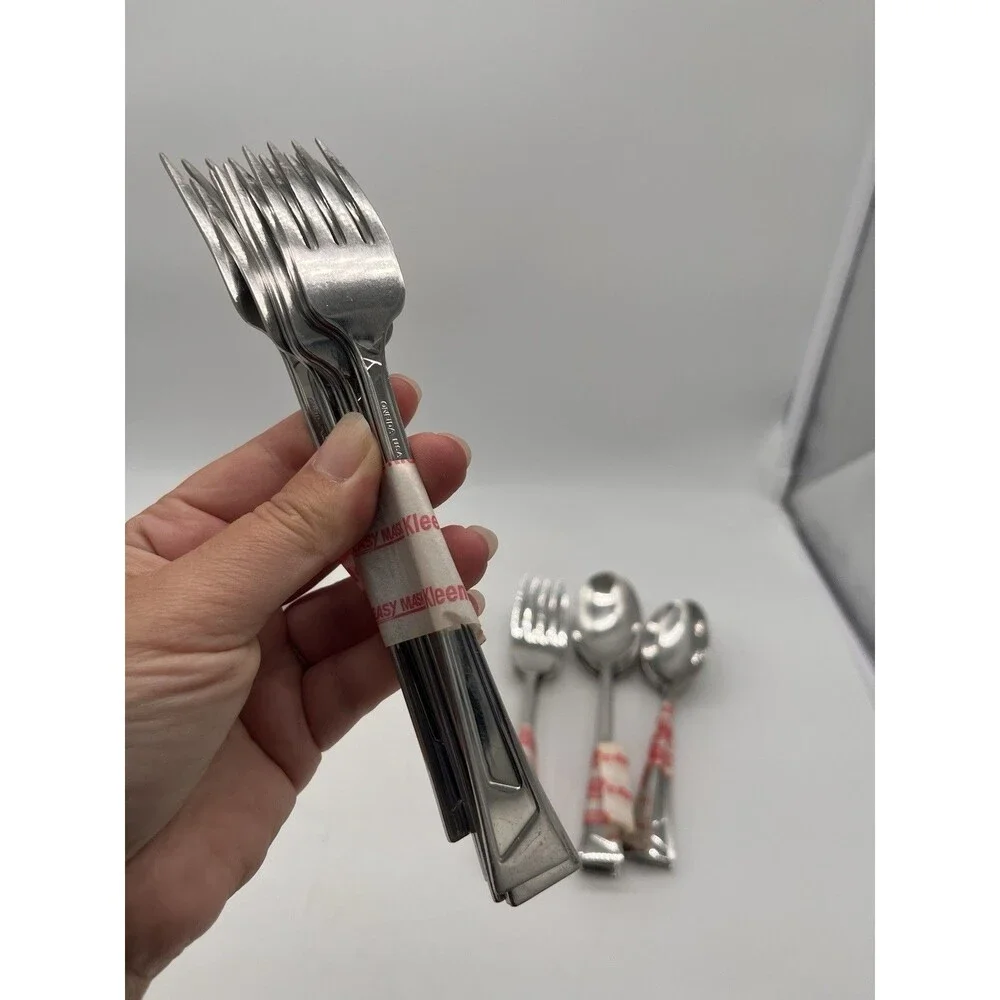 Vtg 36 PC Oneida Flatware Set Ledges Stainless Geometric Fork Knife Spoon MCM